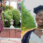 A 22-year-old black woman receives a Ph.D. in biomedical engineering from the University of California.