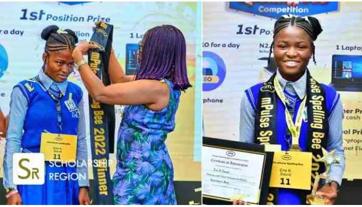 14-year-old Kate Ene David triumphed in a spelling bee tournament