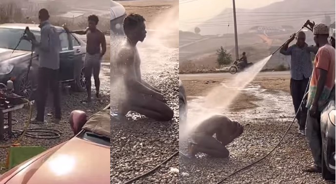 A young man made a scene at a car wash